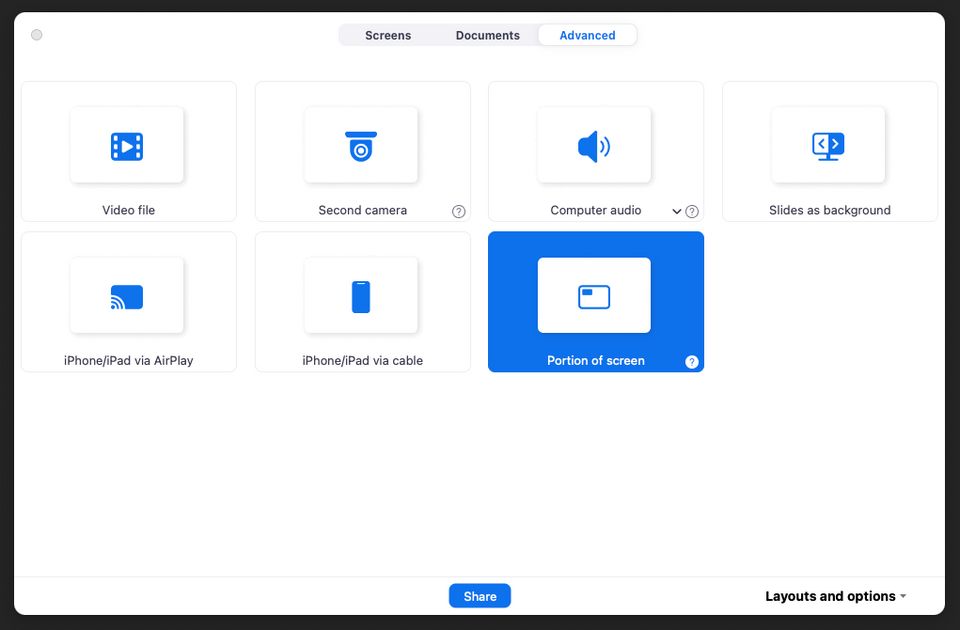 Zoom advanced sharing options